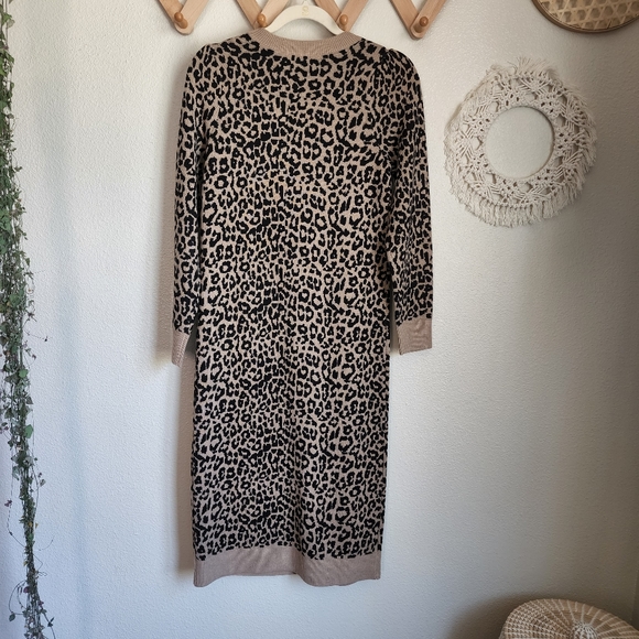 Loft Cheetah Print Long-Sleeve Stretch Knit Sweater Mini Dress Women's S… - Picture 6 of 8